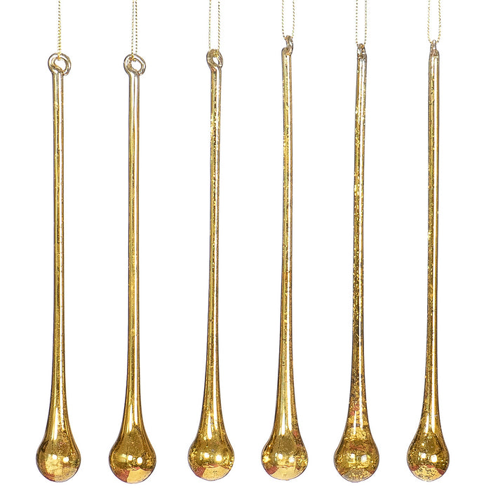 Red Co. Set of 6 Decorative 8" Glass Icicle Drop Hanging Christmas Tree Ornaments, Antique Gold