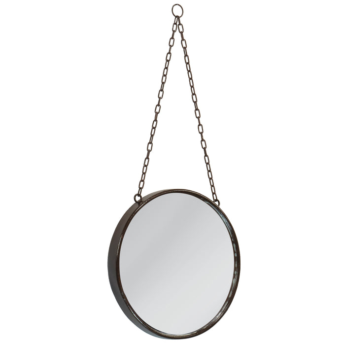 Decorative Round Hanging Wall Mirror with Chain, Country Rustic Inspired Rust Finish, 10-inch