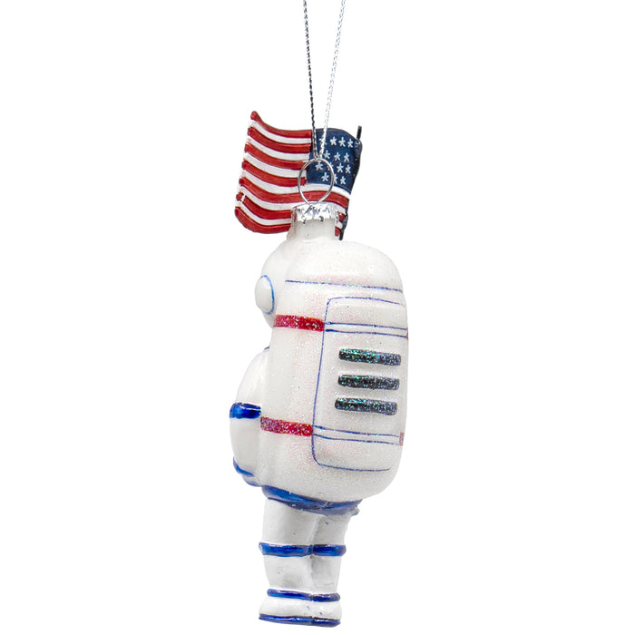 Red Co. 4.75” Small Decorative Glass Hanging Christmas Tree Ornament – Astronaut with American Flag