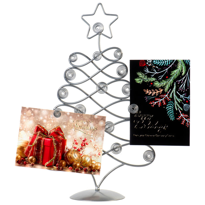 Red Co. 17.5" H Decorative Tabletop Display Christmas Tree Card & Photo Holder Rack in Silver Finish