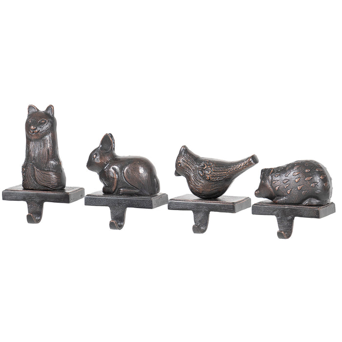 Red Co. Set of 4 Decorative 5" to 8" Cast Iron Stocking Holders with Hook, Old Bronze – Christmas Animals