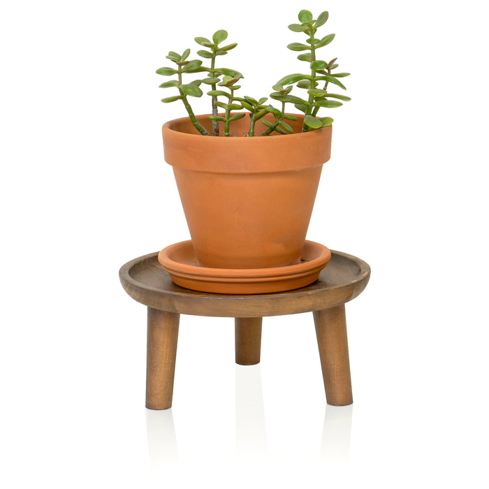 Red Co. 8.75” Dia Round Decorative Wooden Pedestal Plant Stand with Legs, Natural Brown