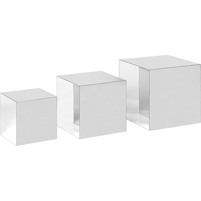 Red Co. Glossy Silver Acrylic Cube Display Nesting Riser Stands with Hollow Bottoms - 3-Pack