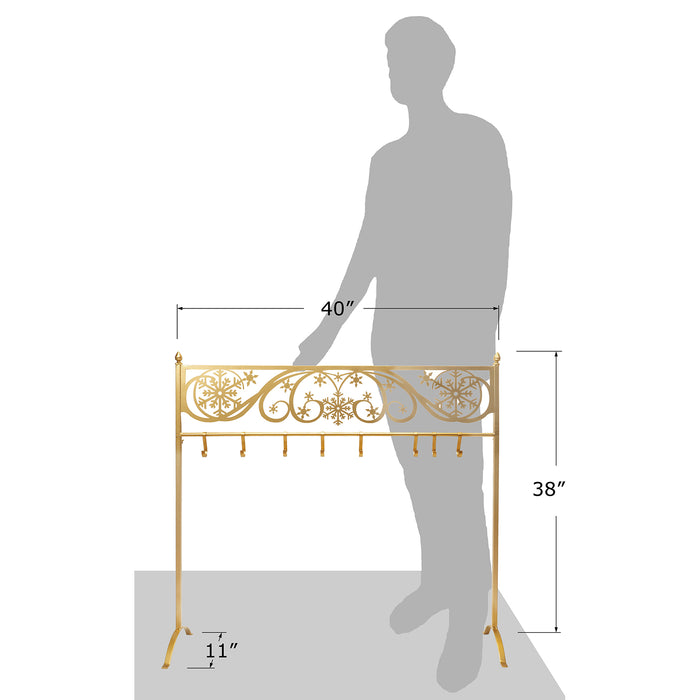 Red Co. 38” Snowflake Scroll Metal Freestanding Christmas Stocking Holder Stand with 8 Hooks, Gold