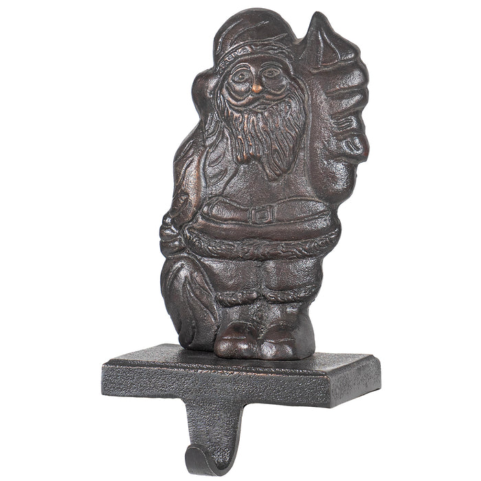 Red Co. 7.5" Cast Iron Santa Claus Christmas Stocking Holder with Hook, Holiday Décor, Old Bronze