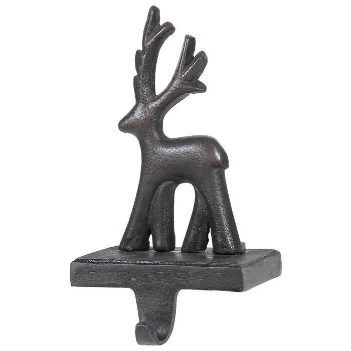 Red Co. 7" Cast Iron Reindeer Christmas Stocking Holder with Hook, Holiday Décor, Old Bronze