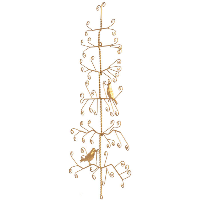 Red Co. 29” Decorative Metal Wall Display Christmas Tree Card & Photo Holder Rack with Birds – Gold