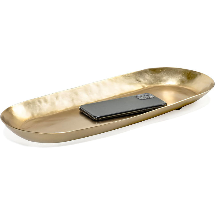 Red Co. 16 inch Long Oval Decorative Metal Aluminum Tabletop Display Tray, Gold