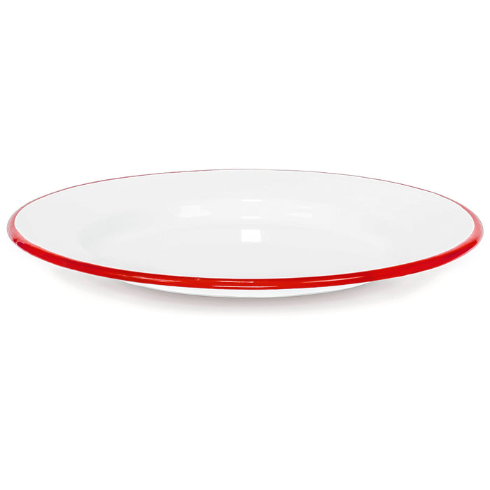 Red Co. Set of 4 Enamelware Metal Classic 10" Round Dinner Plate, Solid White/Colored Rim