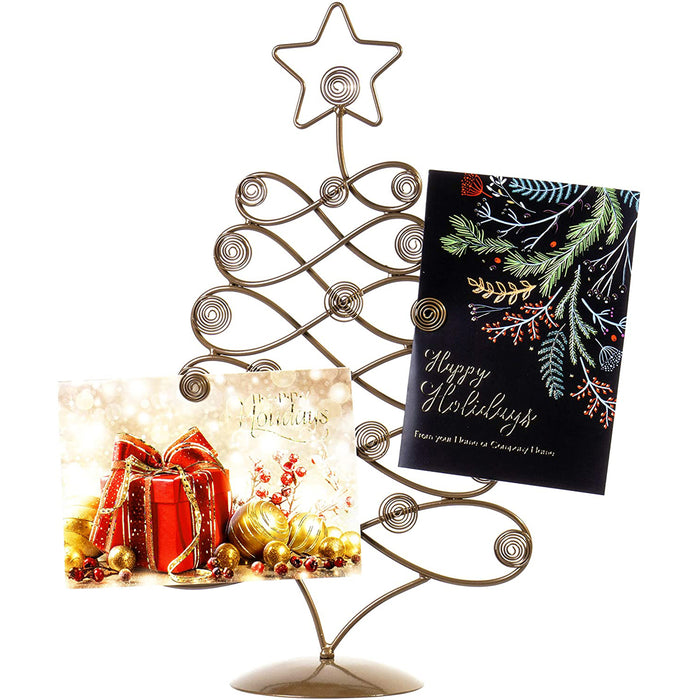 Red Co. 17.5" H Decorative Tabletop Display Christmas Tree Card & Photo Holder Rack in Bronze Finish