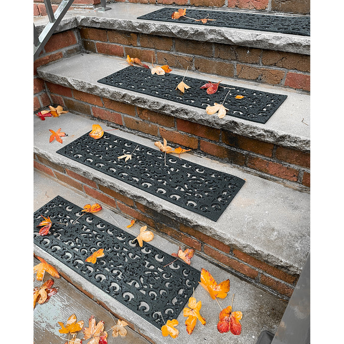 EVERLINEA 4-Pack 10” x 30” Anti-Slip Scroll Rubber Stair Step Tread Mats for Indoor & Outdoor, Black