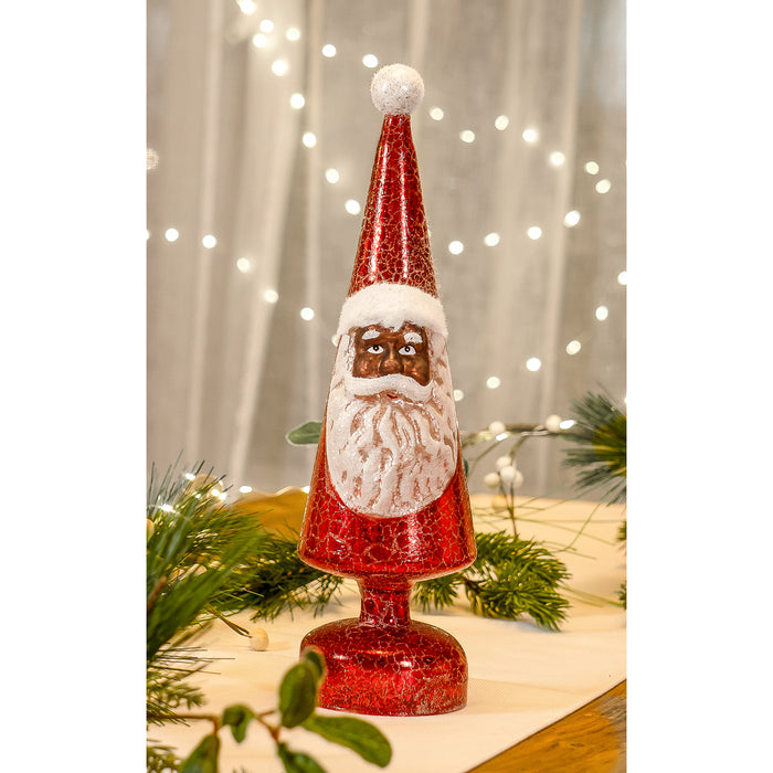 Red Co. 12.5” Light-Up Glass Christmas Tree Tabletop Display Figurine with LED Lights – Black Santa