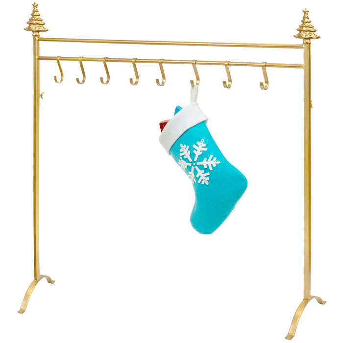 Red Co. 37.5” Christmas Tree Metal Freestanding Stocking Holder Stand Rack with 8 Hooks, Gold