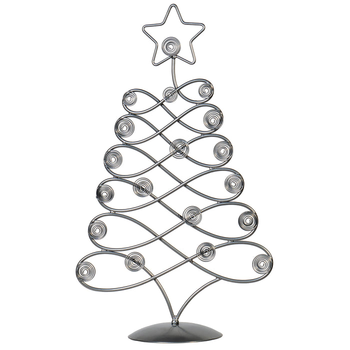 Red Co. 17.5" H Decorative Tabletop Display Christmas Tree Card & Photo Holder Rack in Silver Finish