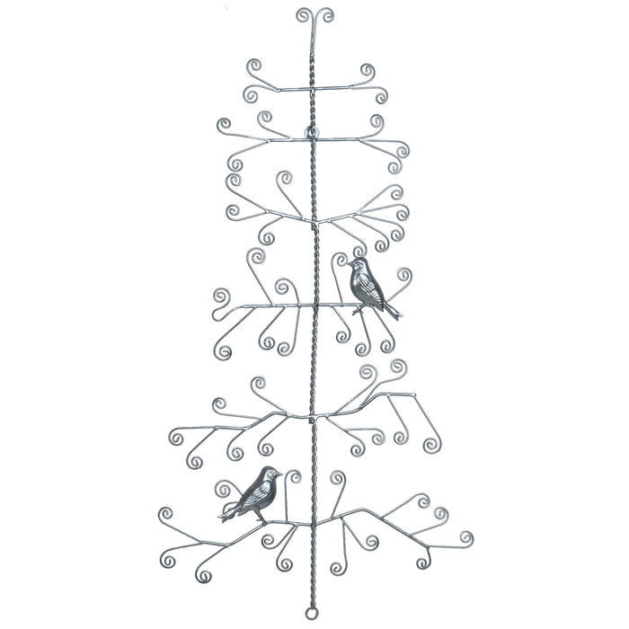 Red Co. 29” Decorative Metal Wall Display Christmas Tree Card & Photo Holder Rack with Birds – Silver