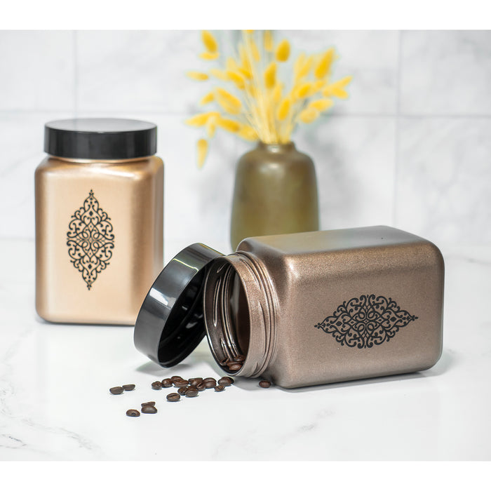 Red Co. Set of 2 Square 50.75 Oz Painted Glass Food Storage Canisters, Copper & Bronze Metallic