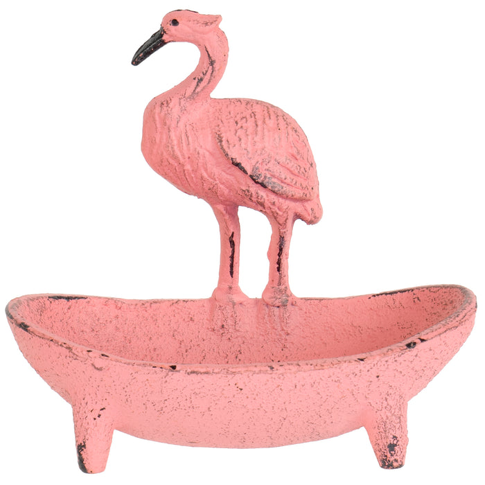 Red Co. Cast Iron Pink Flamingo Soap Dish for Bathroom Sink, Shower, Sponge Holder for Kitchen Counter