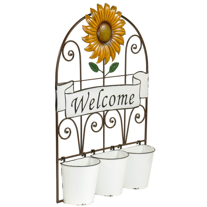 Red Co. Metal Sunflower Welcome Sign Wall Decoration with Planter Pots for Home and Garden Indoor Outdoor