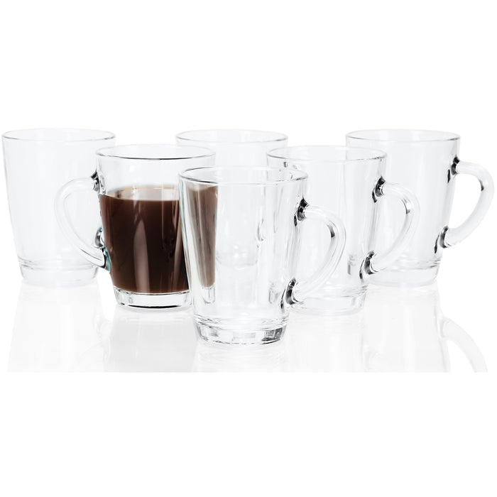 Vega Modern Clear Glass Mug with Handle, Coffee Tea Hot or Cold