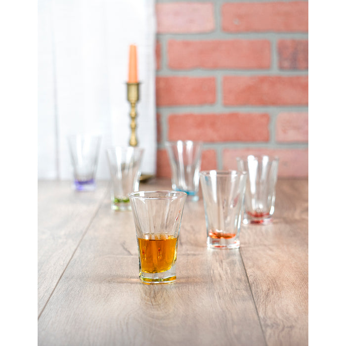 Red Co. Tapering, Fluted Shot Glasses with Colored Bases, 3.5 Ounce - Set of 6