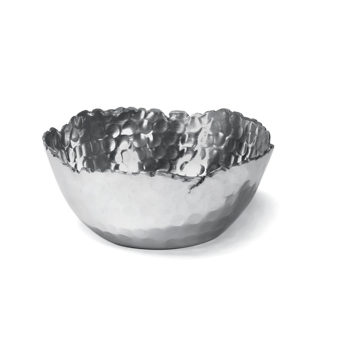 Red Co. Decorative 4.5 Inch Round Hammered Aluminum Centerpiece Bowl with Torn Rim, Silver