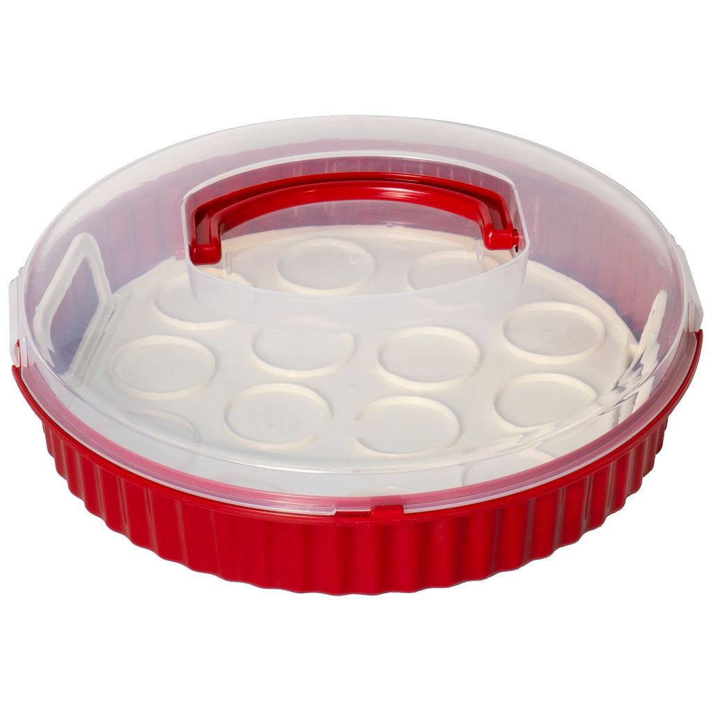 Pie Carrier Cake Storage Clear Container with Red Lid | 10.5 Large Round  Plastic Cupcake Cheesecake Muffin Flan Cookie Tortilla Holder Storage