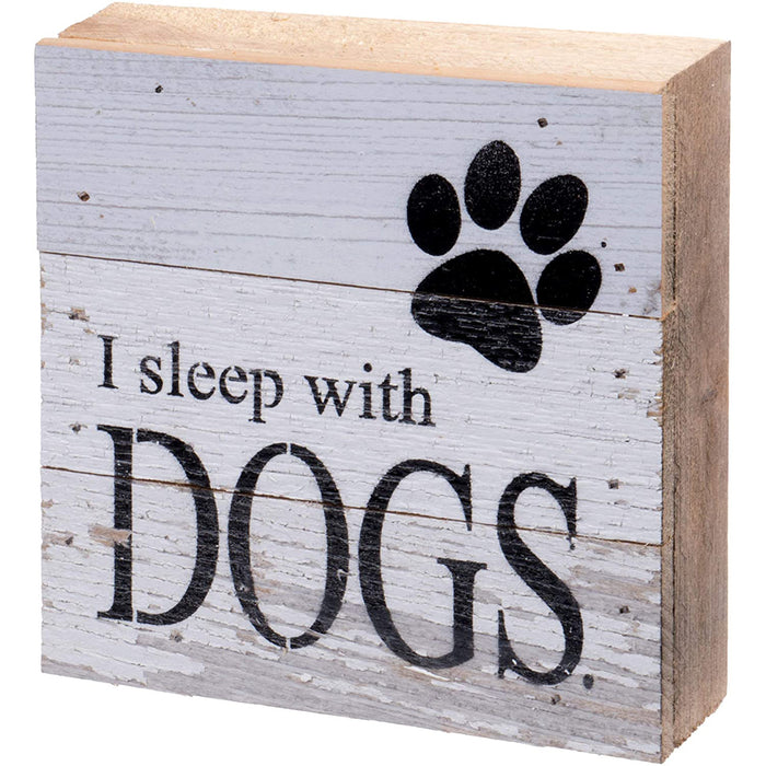 Second Nature By Hand 6x6 Inch Reclaimed Wood Art, Handcrafted Decorative Wall Plaque — I Sleep with Dogs