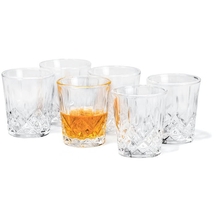 Red Co. Set of 6-2oz Clear Shot Glasses Set with Carved Pattern, Home Bar Glassware for Brandy, Liquor, Jello Shots - Glendevon Pattern