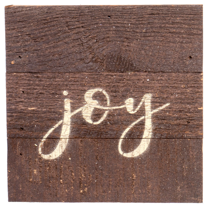 Second Nature By Hand 6x6 inch Reclaimed Wood Art, Handcrafted Decorative Wall Plaque — Joy