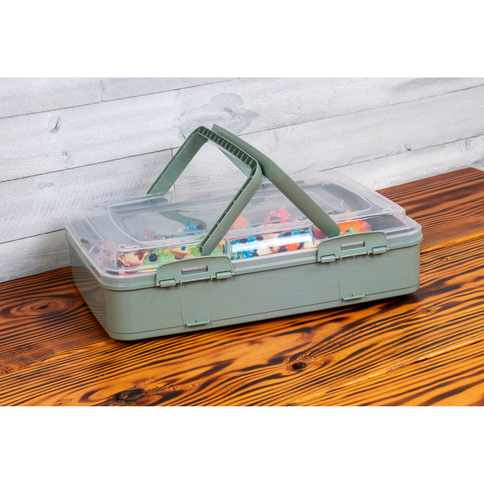 Red Co. Green Rectangular Pastry and Pie Carrying Box Folding Handle Multi Purpose Food Storage with Lid- 16.5" x 4.25" x 11.25"