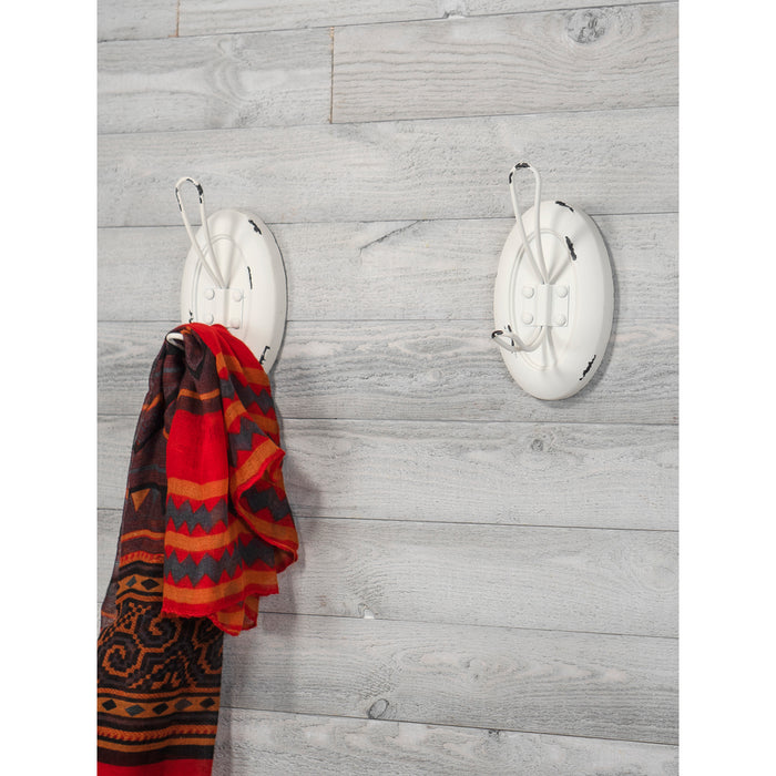 Red Co. Decorative Boho Chic Metal Wire Eugenia Wall Hanging Hook in Distressed White Finish – Set of 2