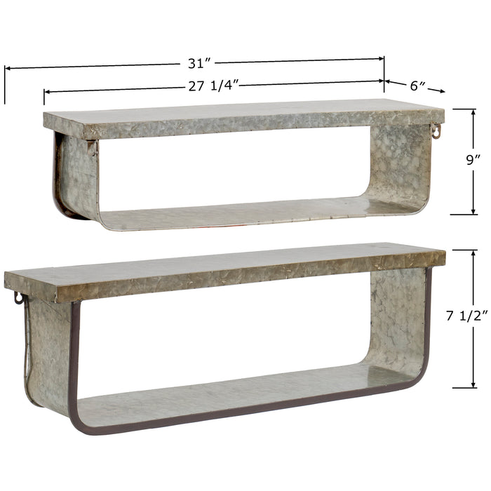 Red Co. Galvanized Metal 2 Piece Wall Shelves 2 Tiered Set for Living Room, Bathroom, Kitchen, Office