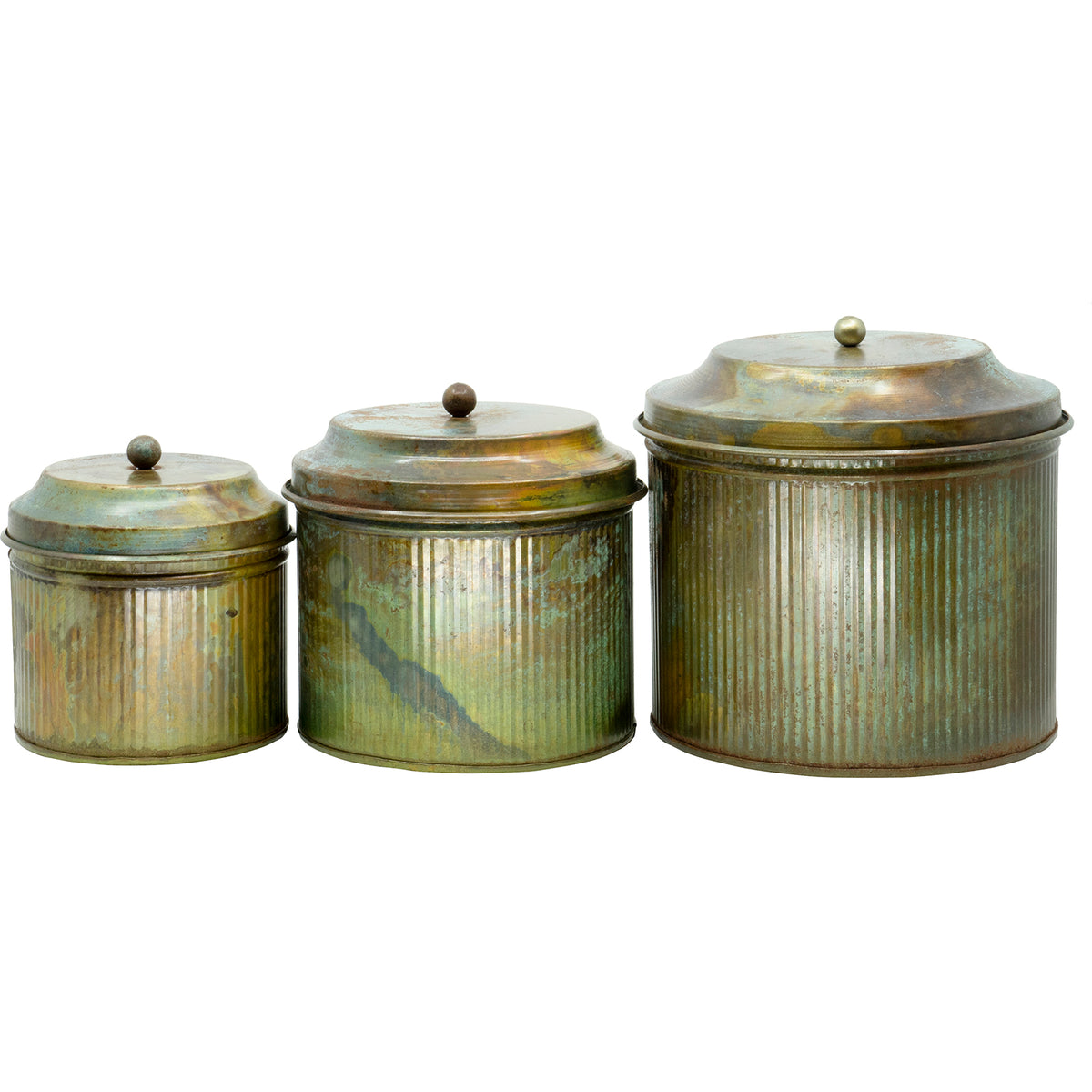 Set of 4 Large Vintage Antique Style Round Metal Nesting Kitchen Canisters  with Lids Sugar Tea Coffee and Flour