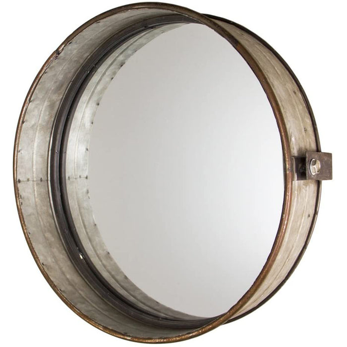 Industrial Chic Drum Mirror in Rustic Galvanized Finish - 16"