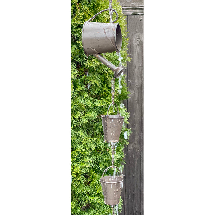 Red Co. 5-Foot Decorative Hanging Metal Rain Chain & Garden Rainwater Catcher – Watering Can & Buckets with Bell