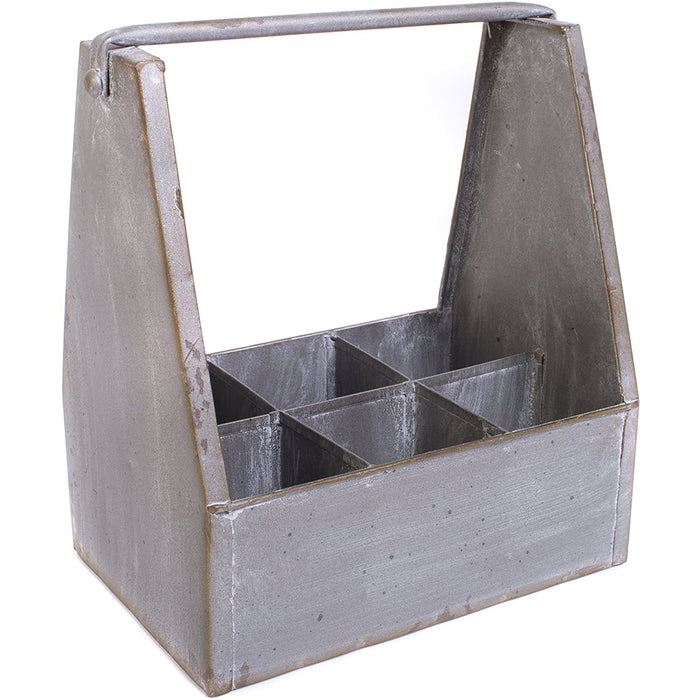 Galvanized Metal Bottled Soda or Beer Carrier Caddy with 6 Slots