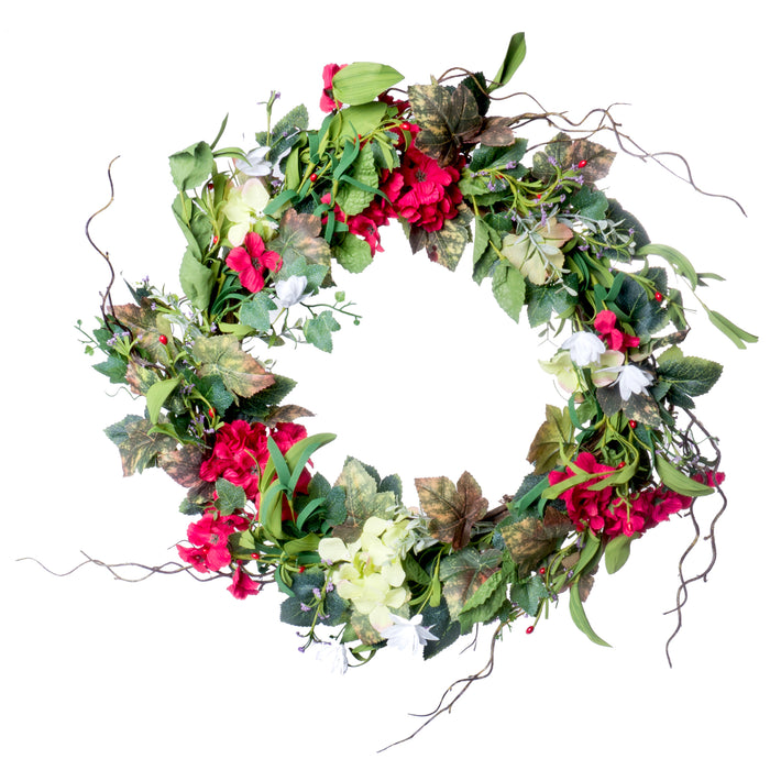 Red Co. 18" Ruby Red Hydrangeas, Artificial Spring & Summer Wreath, Door Backdrop Ornaments, Home Décor Collection