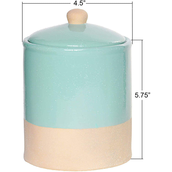 Red Co. Farmhouse Style Stoneware Kitchen Canister with Lid in a Glazed Matte Aqua Finish - 4.5" x 5.75"