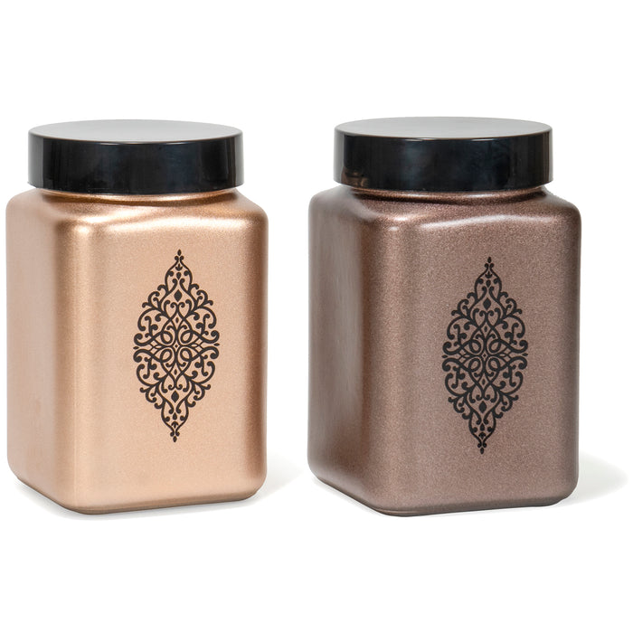 Red Co. Set of 2 Square 50.75 Oz Painted Glass Food Storage Canisters, Copper & Bronze Metallic