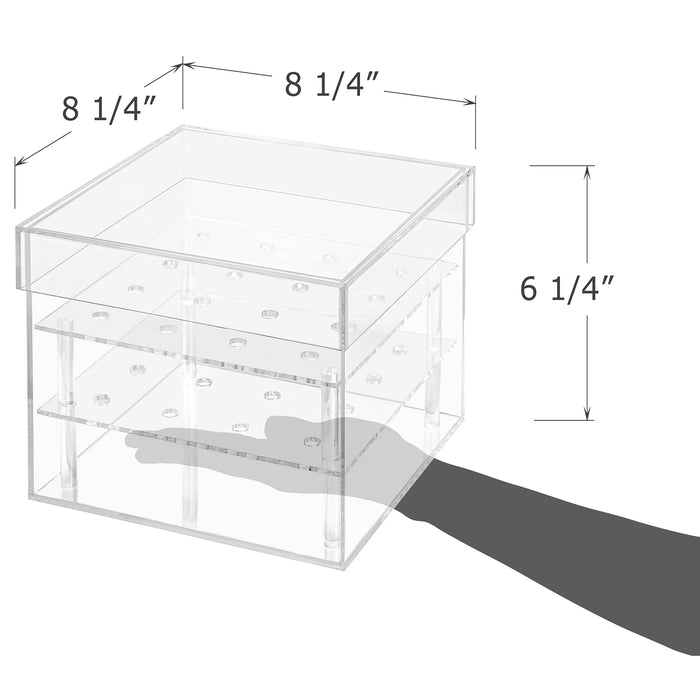 Red Co. 8” x 8” Decorative Square Clear Acrylic Flower Box Vase with 2 Tiers, 16 Slots, and Lid