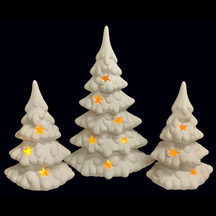 Red Co. Set of 3 Porcelain White Decorative Christmas Trees with Warm LED Glow