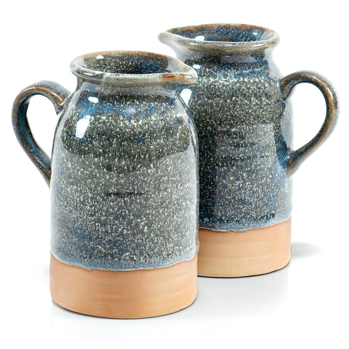 Red Co. Set of 2 Rustic Stoneware 12 Oz Cream Pitchers with Handle in Glaze Finish