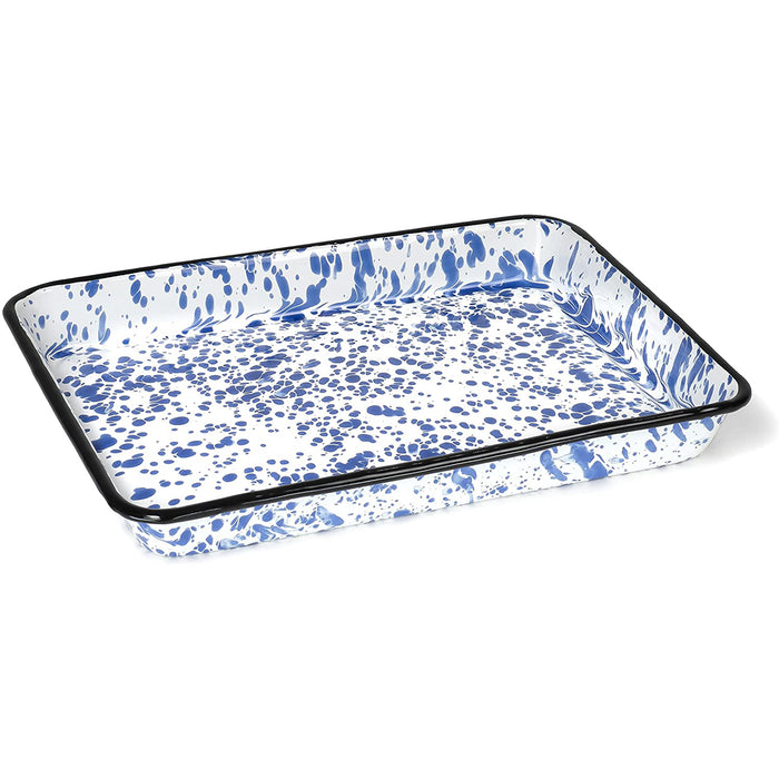 Enamelware Rectangular Tray, 11.25 x 9 inches, Vintage White/Blue (Set of  2) • Zestfull