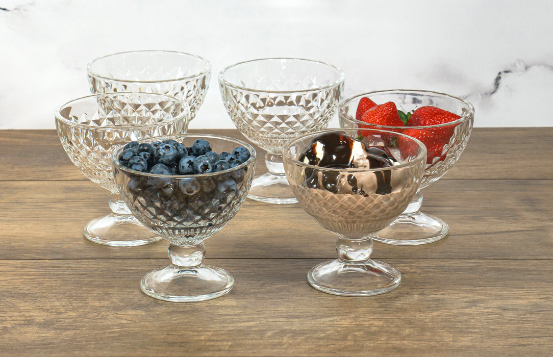 Footed Glass Dessert Cups, Set of 4, Gray Cut Arrows, Glass Pudding Cups,  Footed Fruit Cups, Round Ice Cream Cups 