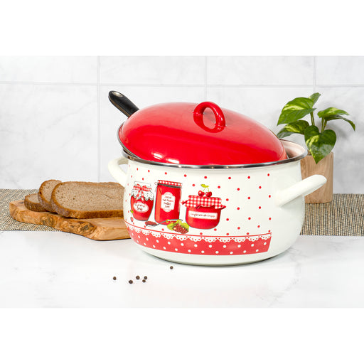 MNHW Red Enameled Cooking Pot with Lid. Durable Enamelware Stock Pots  Cooking pot Soup pot Steam pot Big pots for cooking Large pot for cooking