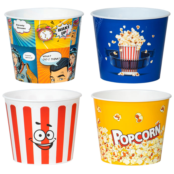 Red Co. Nesting Movie Theather Themed Popcorn Buckets - Set of 4 - Assorted Designs