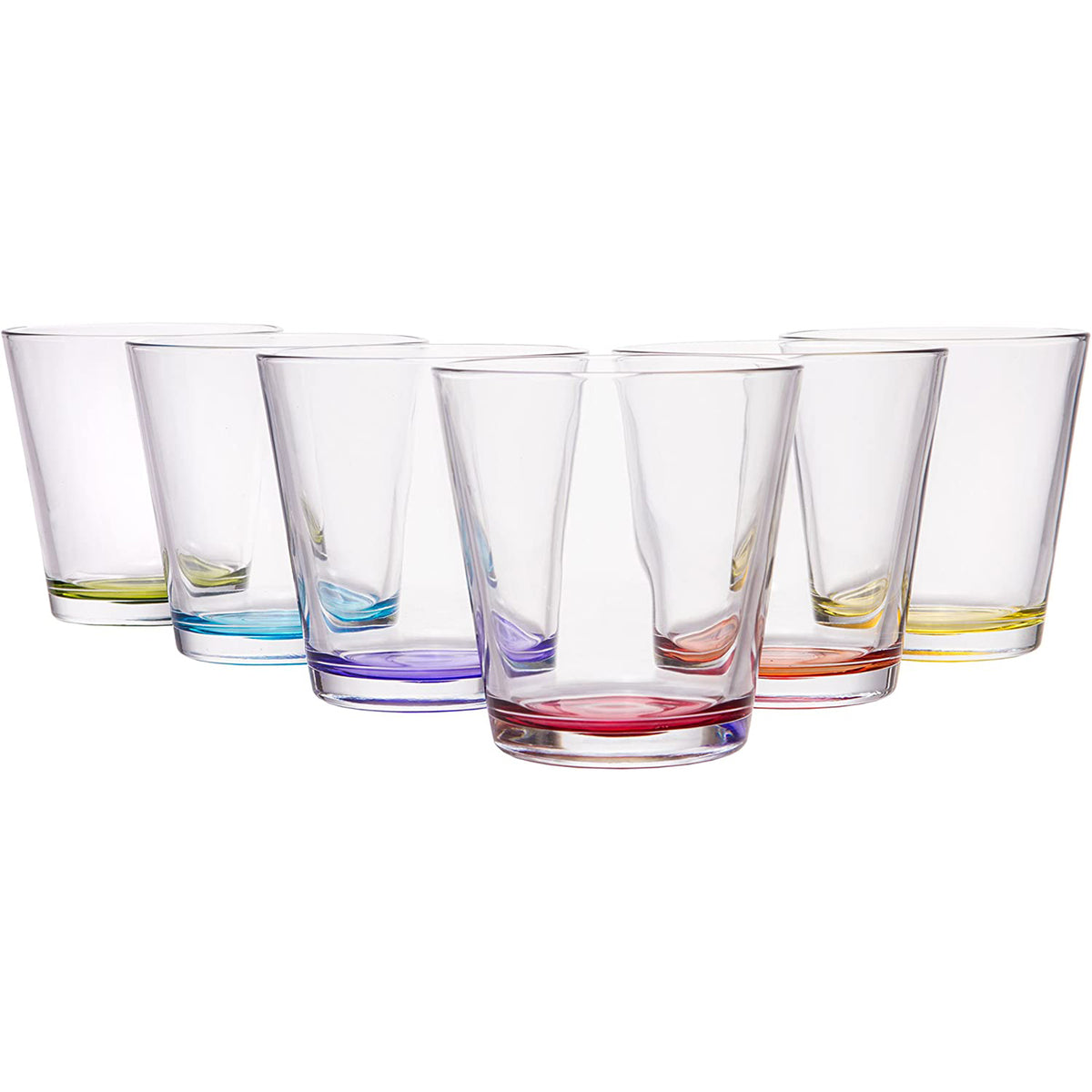 Colorful Glass Drinking Glasses Set of 7, Highball Kitchen Tumbler Set, 8  Oz.