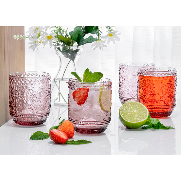 Blossom Embossed Large Glass Cup Set of 4