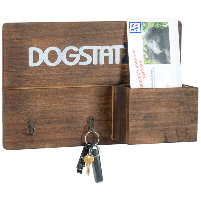 Red Co. 15” x 10” Large Rustic Wood Wall-Mounted Key Holder with 2 Metal Hooks and Box Shelf – Dog Station