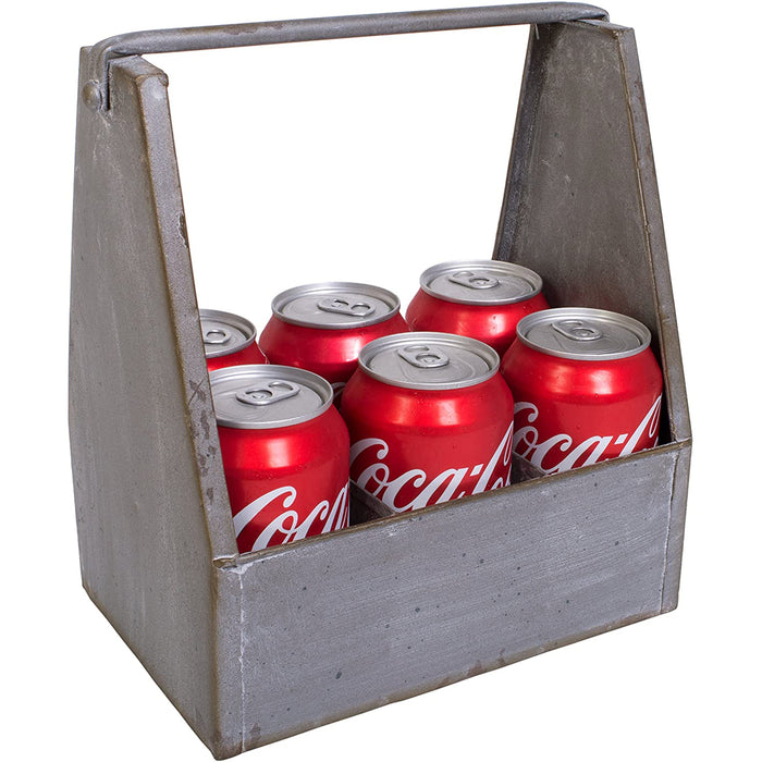 Galvanized Metal Bottled Soda or Beer Carrier Caddy with 6 Slots